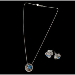 Alwand Vahan Blue Topaz 14K Yellow Gold 925 Diamond Halo Necklace Earring Set